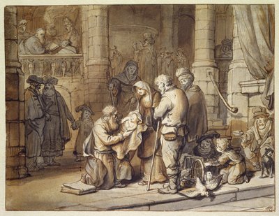 تقديم المسيح في الهيكل (قلم وحبر وفرشاة على ورق) بواسطة جيربراند فان دن إيكهوت